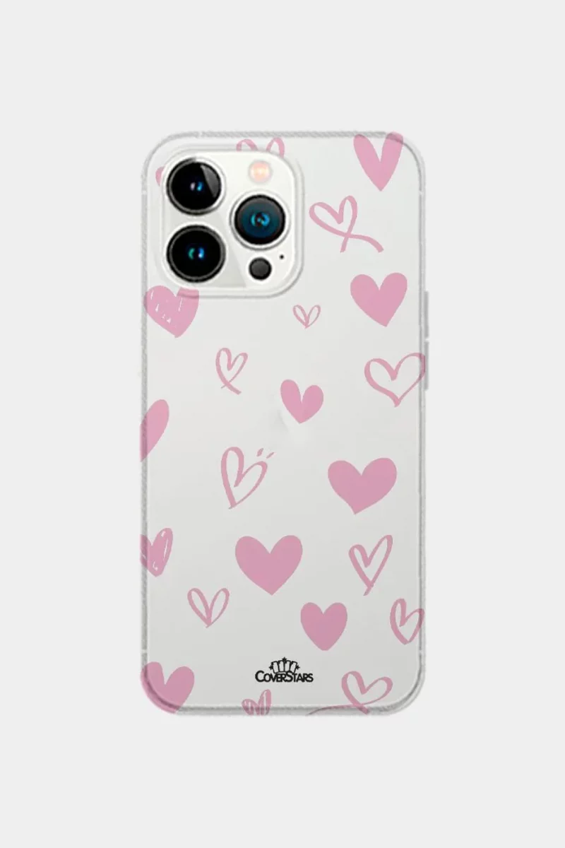 Cover trasparente per iPhone con cuori rosa disegnati a mano