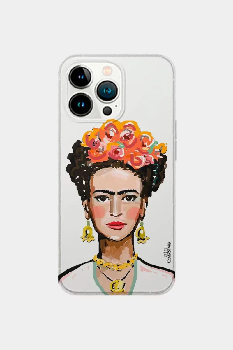 Cover trasparente per iPhone con ritratto illustrato di donna con corona di fiori