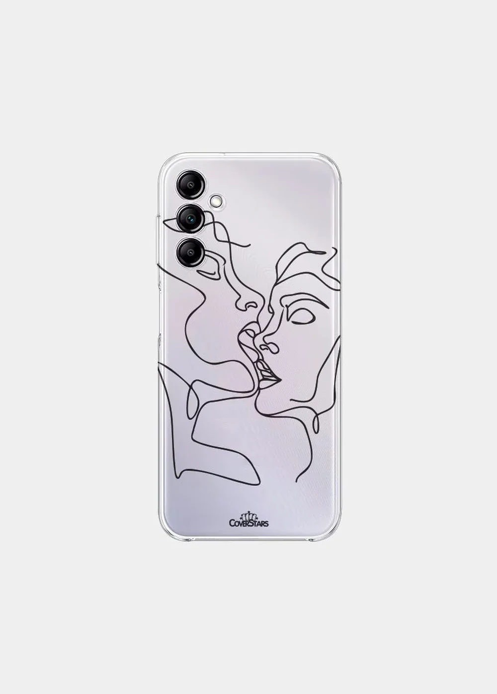 Cover trasparente per Samsung con disegno line art di due volti che si baciano