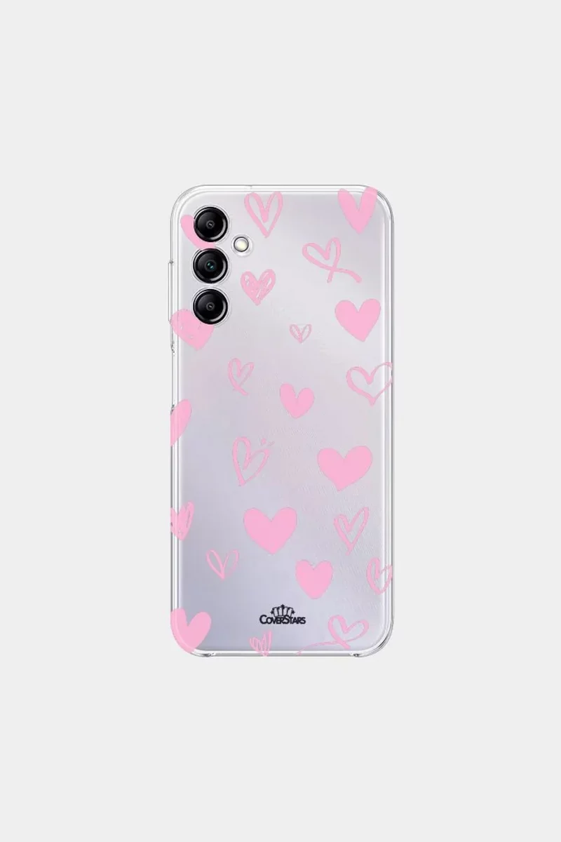 Cover trasparente per Samsung con cuori rosa disegnati a mano