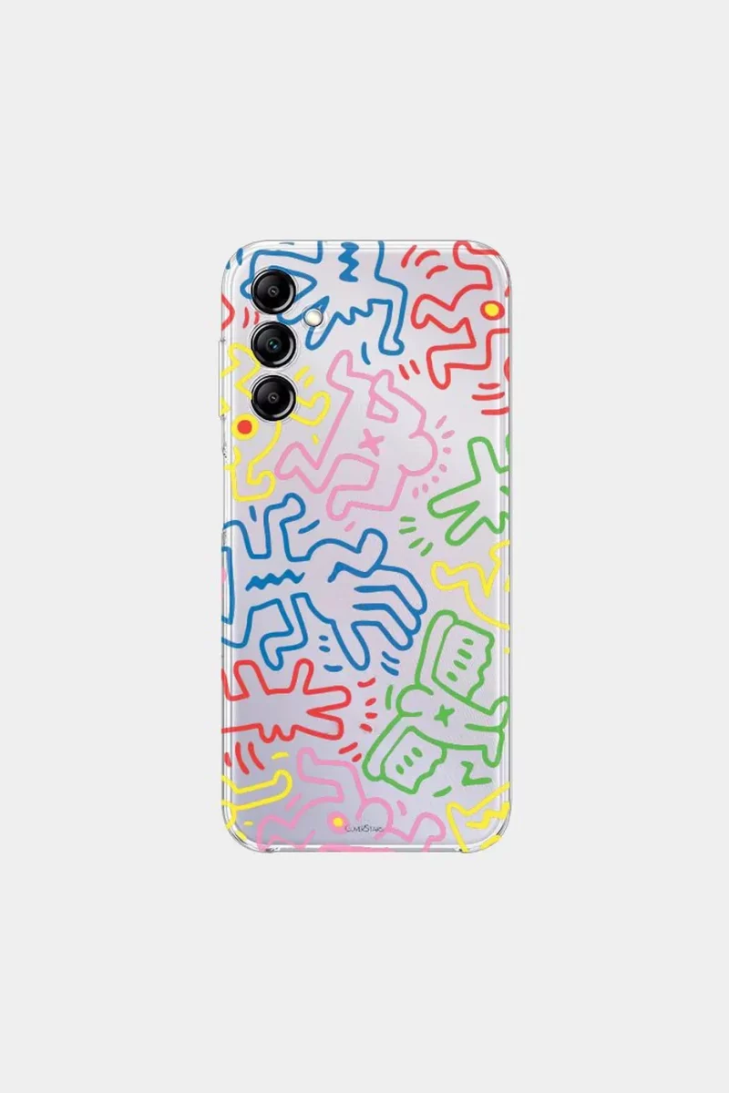Cover trasparente per Samsung con figure stilizzate colorate in stile pop art