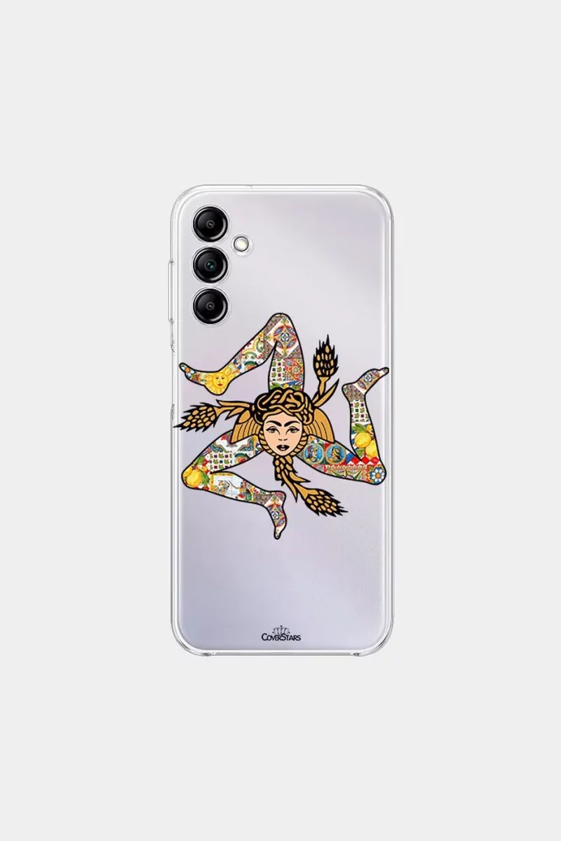 Cover trasparente per Samsung con Trinacria decorata a maioliche siciliane