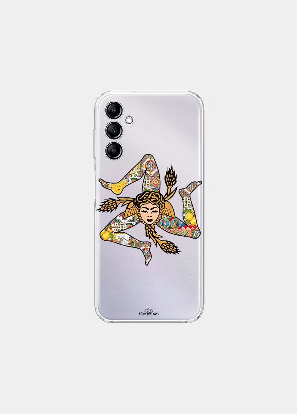 Cover trasparente per Samsung con Trinacria decorata a maioliche siciliane