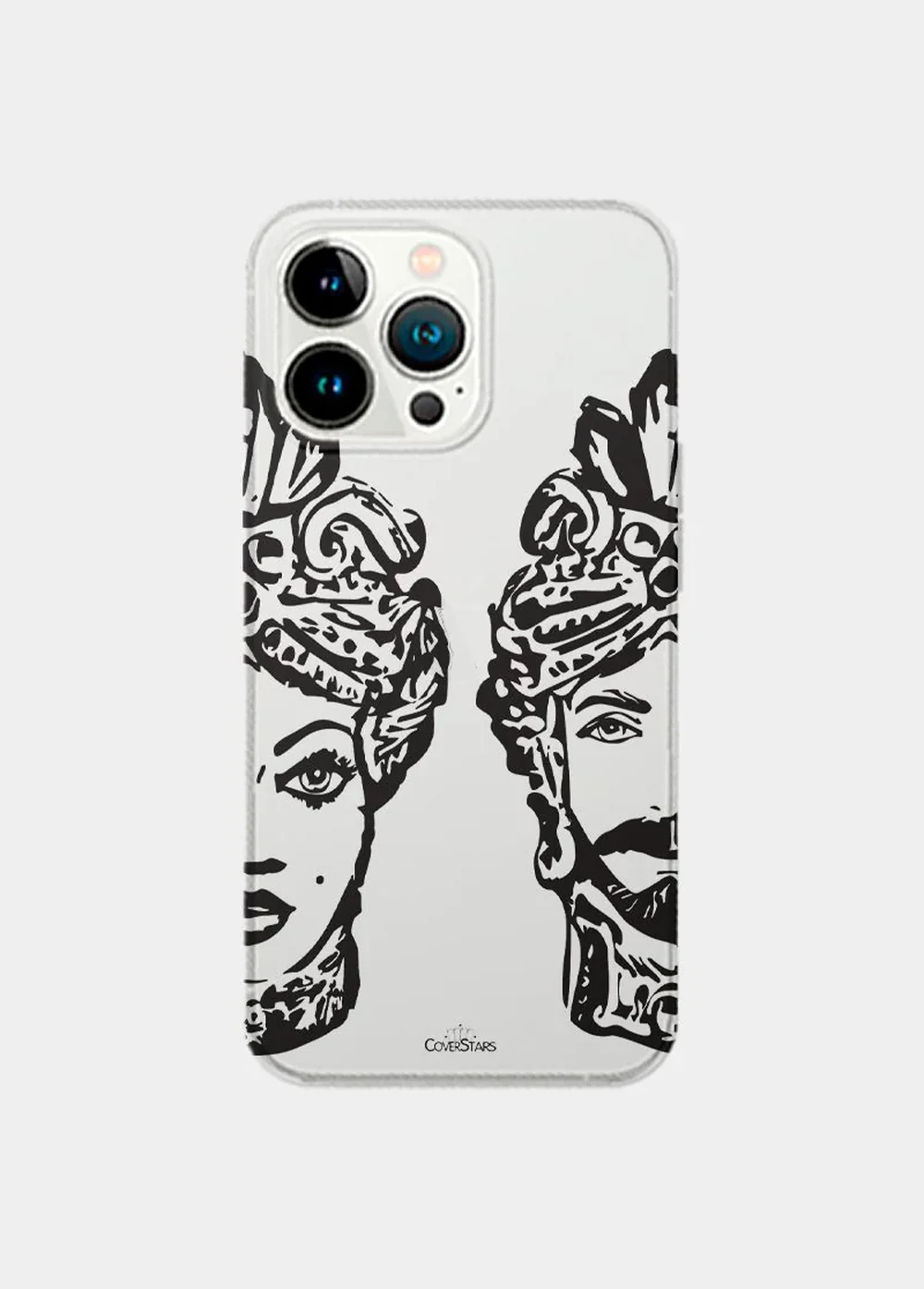 Cover trasparente per iPhone con Teste di Moro siciliane in bianco e nero