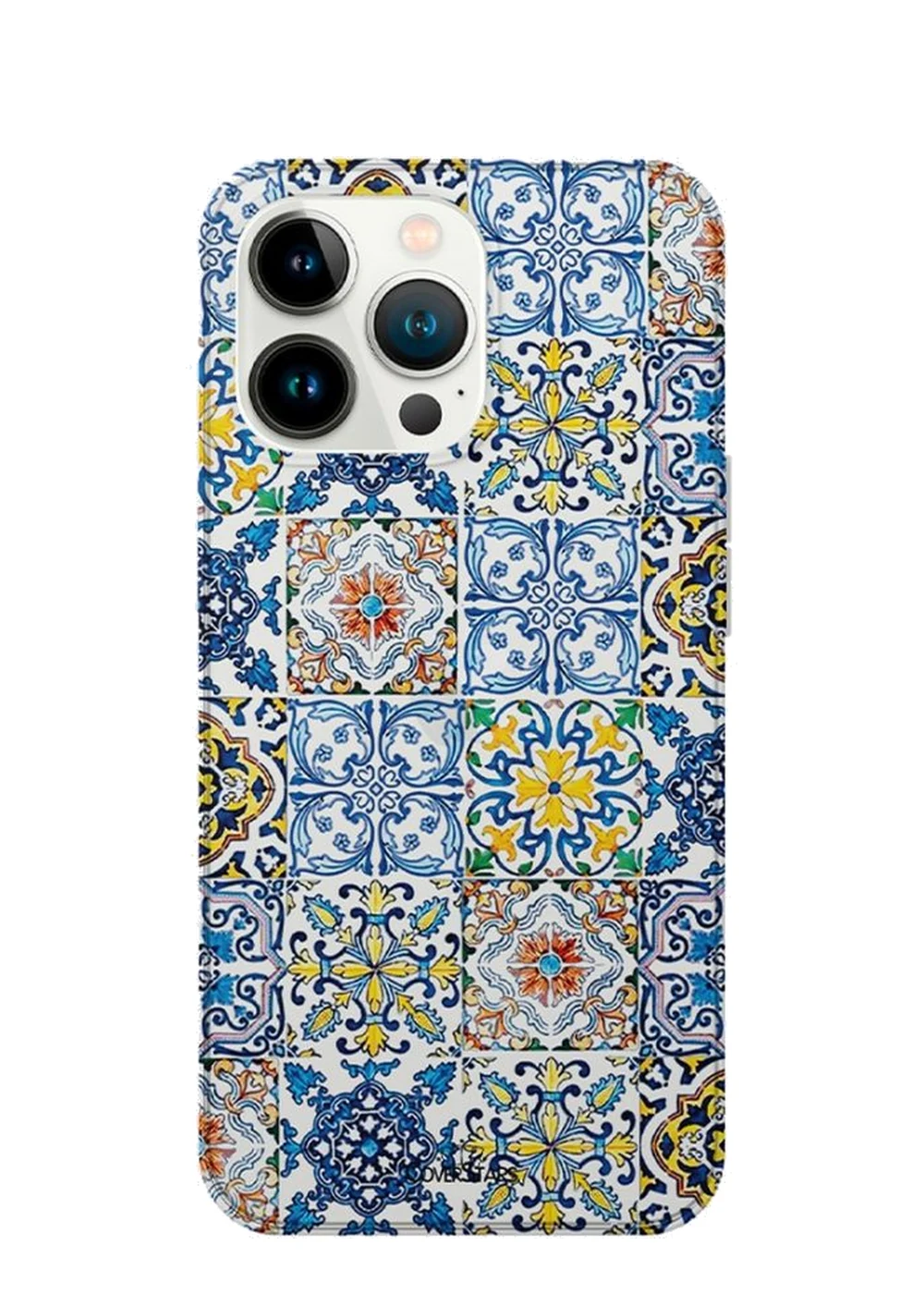Cover Clear Design per iPhone 16 Pro con maiolica siciliana blu e gialla di Caltagirone