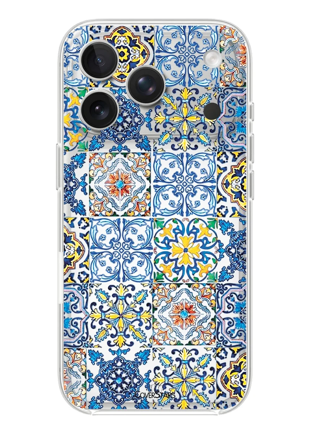 Cover trasparente iPhone 17 Pro Max con maioliche siciliane a copertura piena