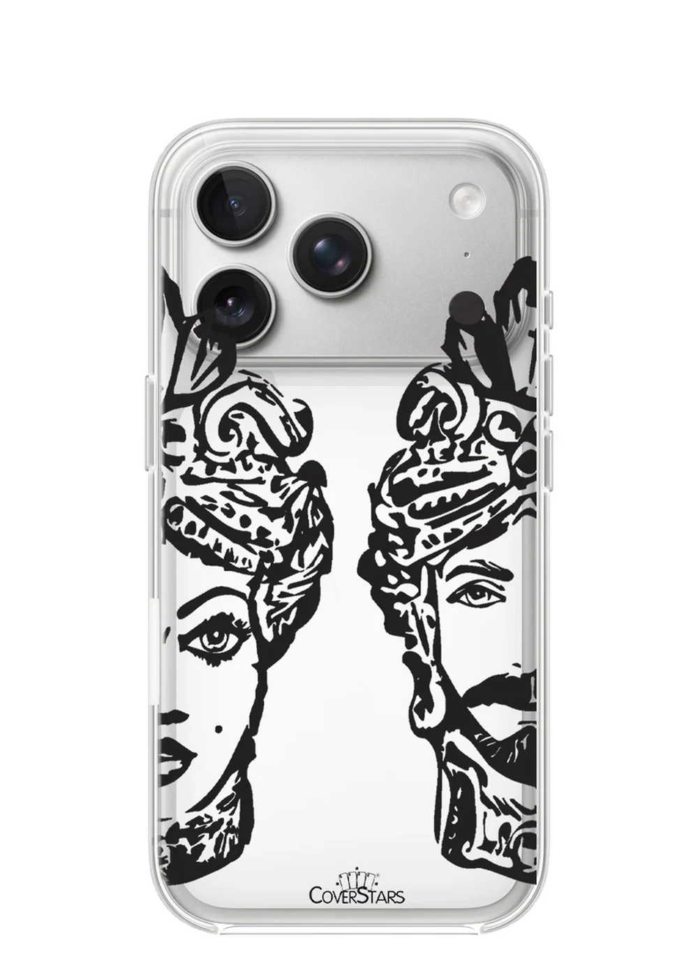 Cover trasparente iPhone 17 Pro con Teste di Moro siciliane in nero