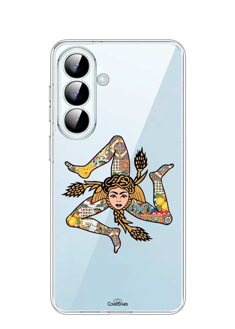 Cover trasparente Samsung Galaxy S25 con Trinacria siciliana a colori