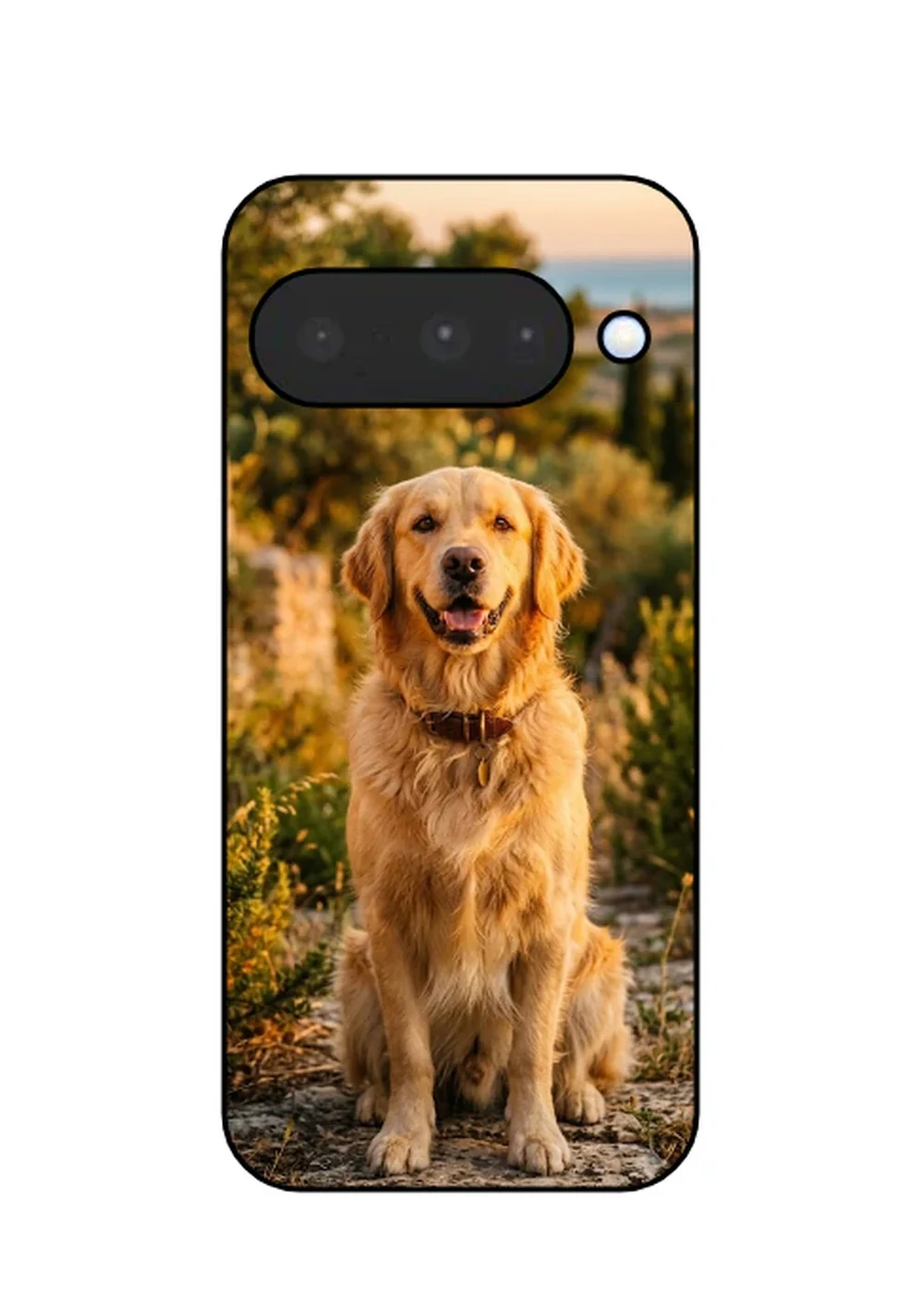 Cover personalizzata Google Pixel 10 con foto di golden retriever