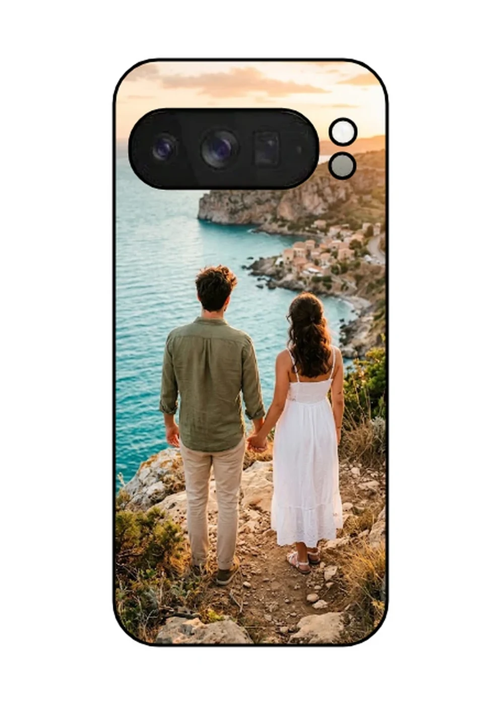 Cover personalizzata Google Pixel 10 Pro XL con foto di coppia al tramonto