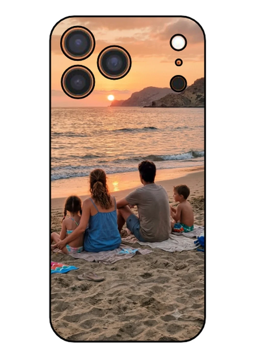 Cover personalizzata iPhone 17 Pro Max con foto di famiglia al tramonto