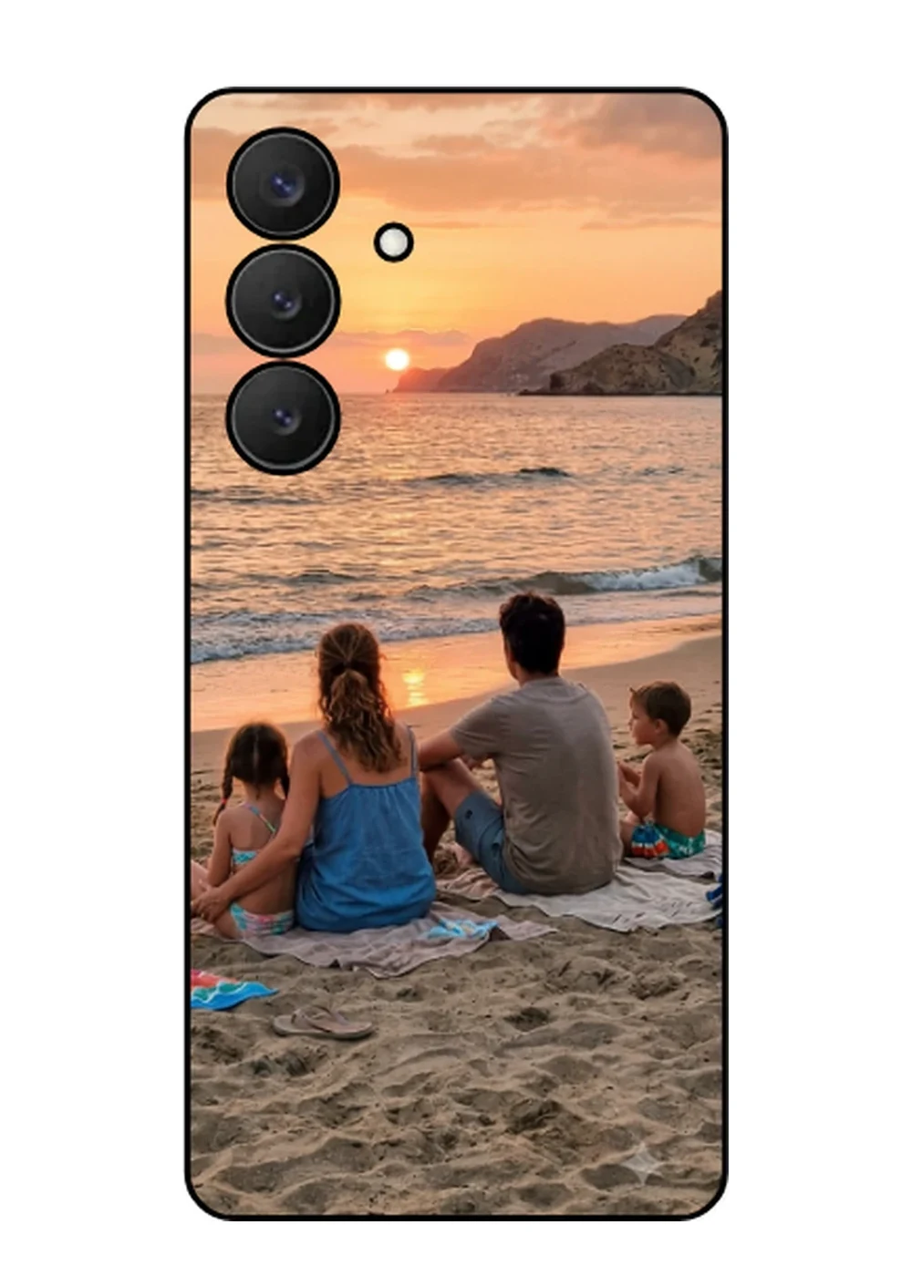 Cover personalizzata Samsung Galaxy S25+ con foto di famiglia al tramonto