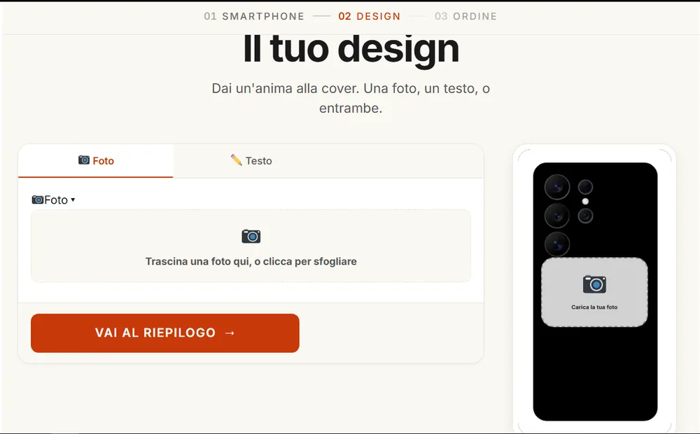 Caricamento della foto personale nel configuratore di cover Samsung personalizzate CoverStars