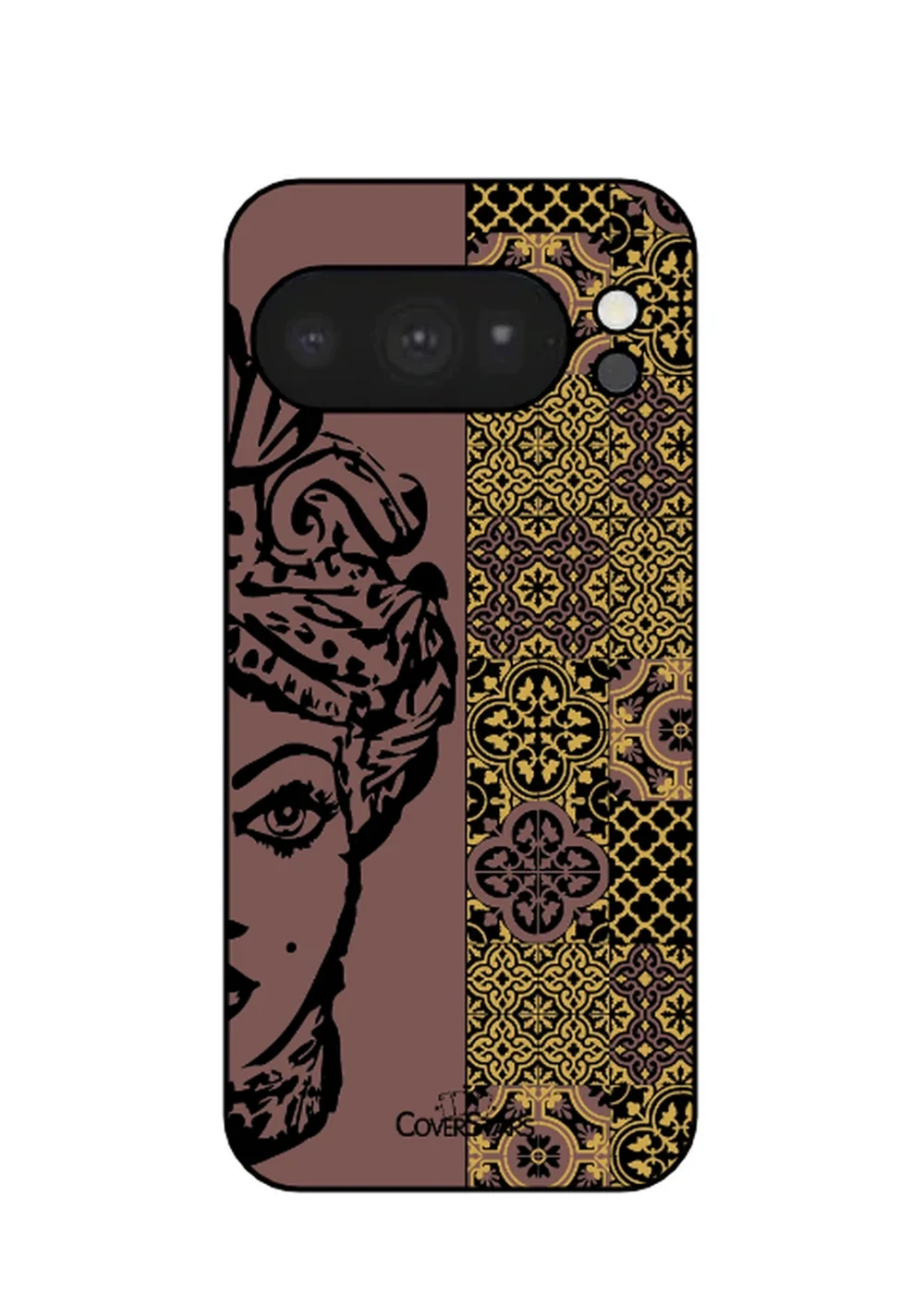 Cover TPU Google Pixel 10 Pro con Mora siciliana e maioliche oro su fondo rosa antico