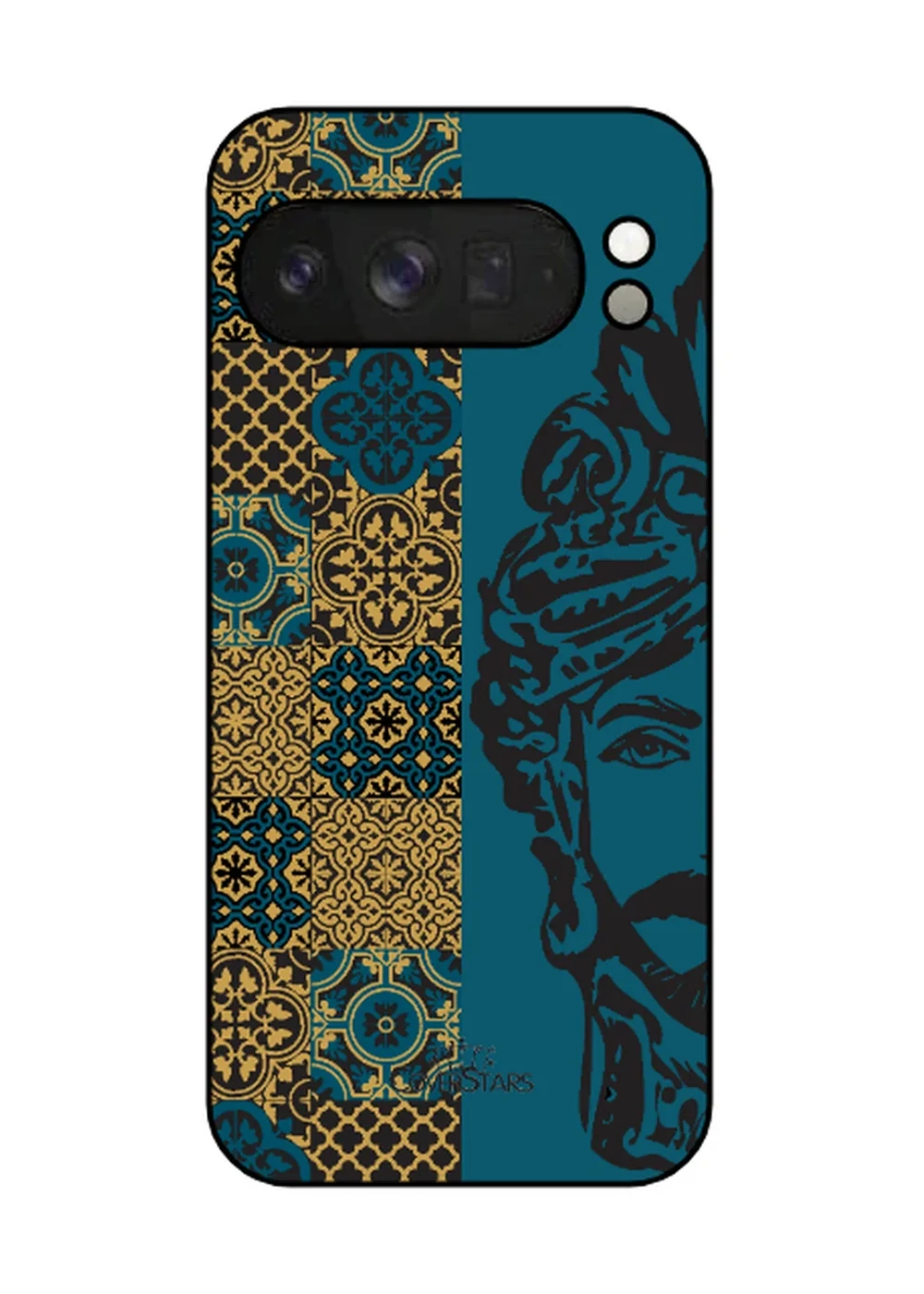 Cover TPU Google Pixel 10 Pro XL con Testa di Moro e maioliche oro su fondo blu petrolio
