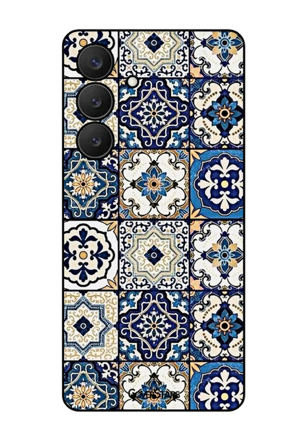 Cover Samsung Galaxy S25+ in TPU con maioliche siciliane blu, bianche e oro