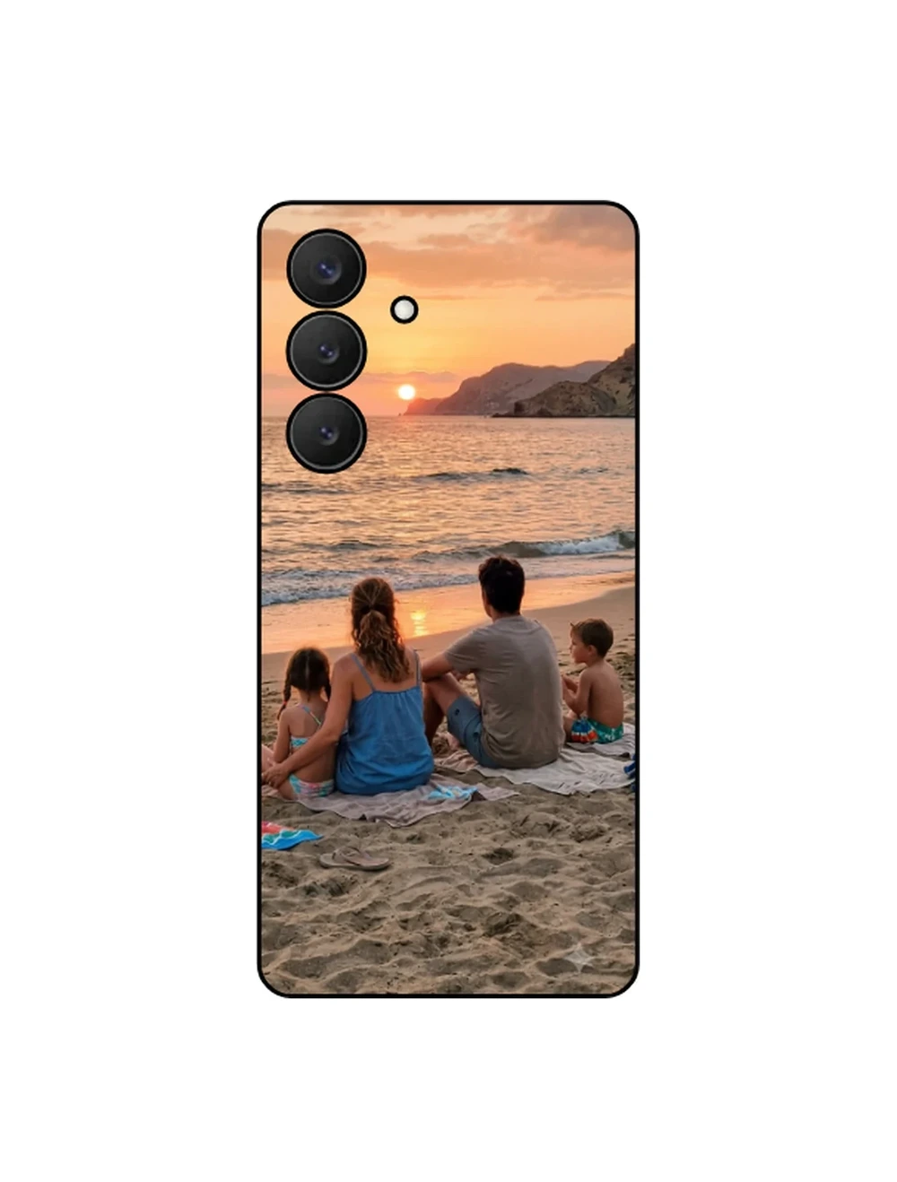 Cover personalizzata Samsung con foto di famiglia al tramonto in spiaggia